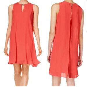 Vince Camuto Women's Coral Back Pleat Chiffon Swing Dress